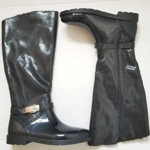 Bamboo Heeled Black Over Knee Boots Fur Lined 10 40